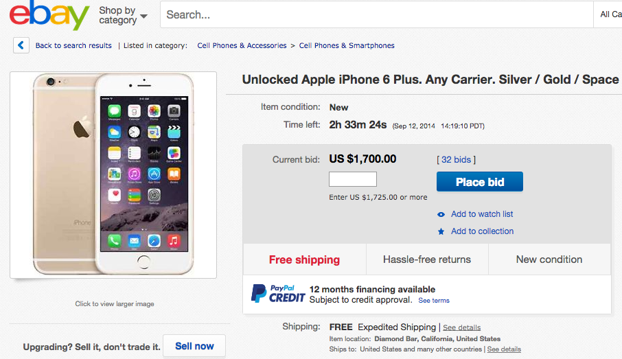 The unlocked iPhone 6 Plus is already fetching $1,700 bids on eBay – BGR