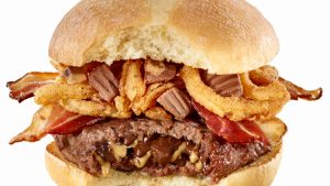 The Works Reese's Peanut Butter Cup Burger The Works Reese's Peanut Butter Cup Burger