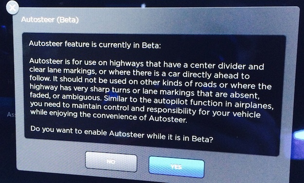 autosteer warning tesla