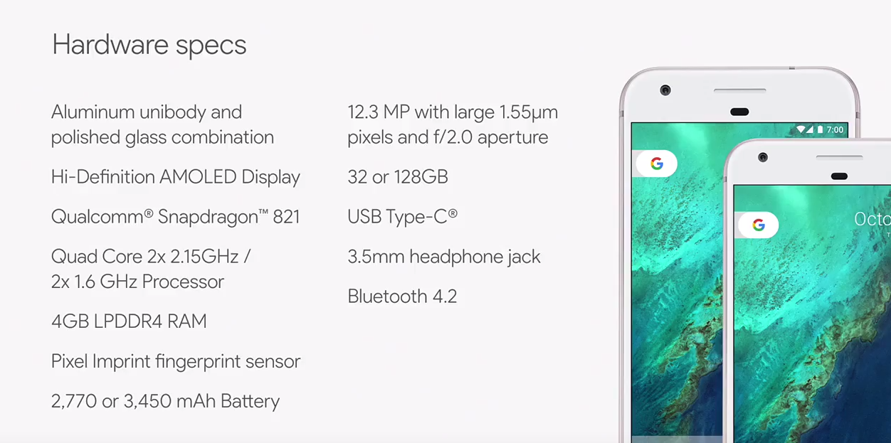 google pixel xl specifications