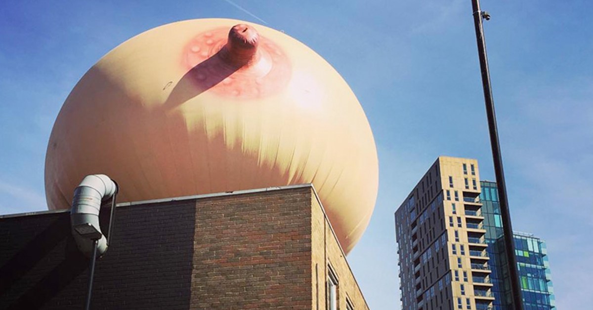 Giant Breast Gets Rooftop Display to Celebrate Women's Right to Breastfeed