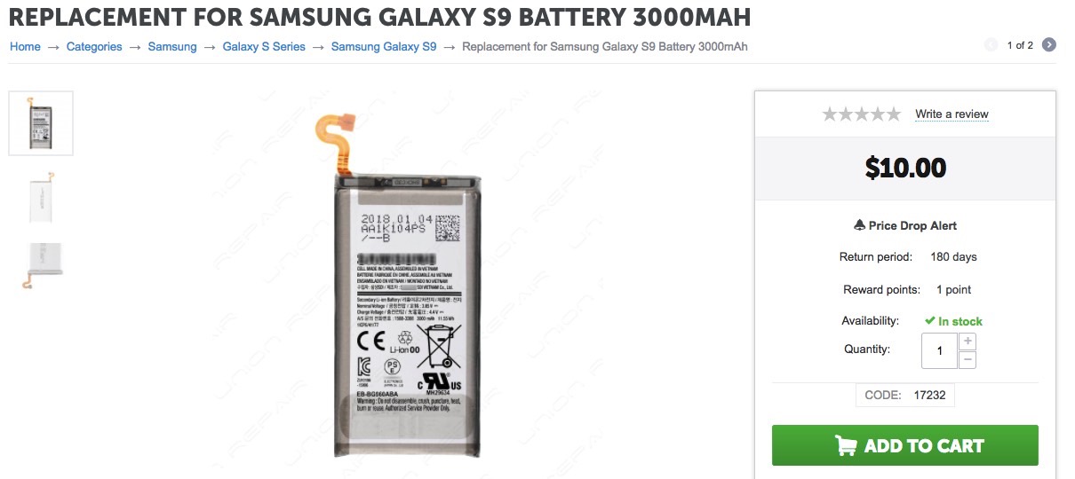 samsung galaxy s9 battery specs