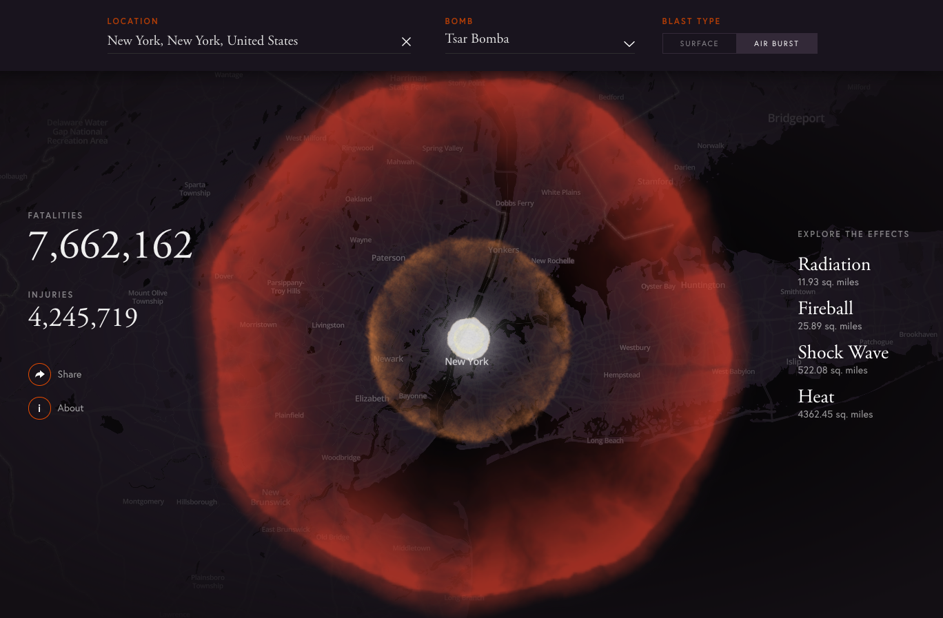 This map shows what a nuclear bomb would do if it landed right on your house