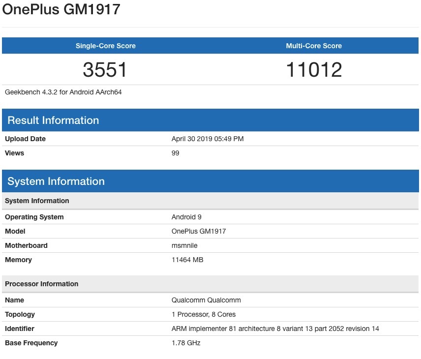 oneplus benchmarks deleted from geekbench