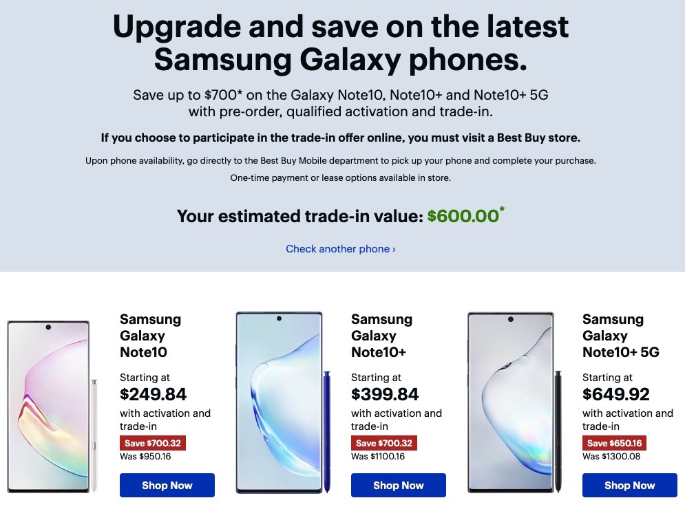 samsung note 10 trade in value