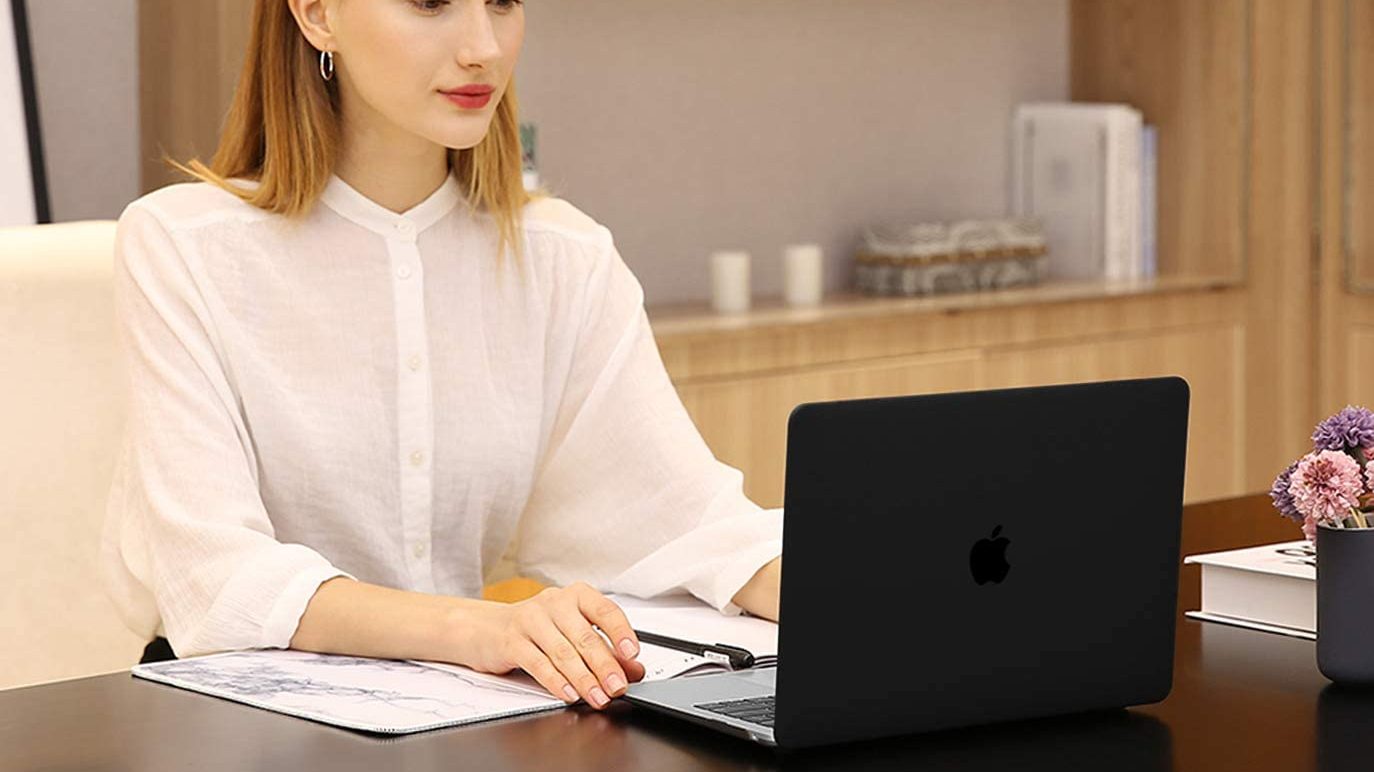 A woman using a laptop