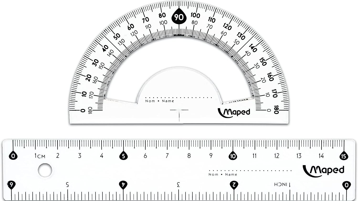 A ruler and protractor