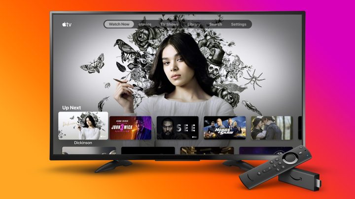 Amazon's Fire TV Stick 4K shown next to a TV
