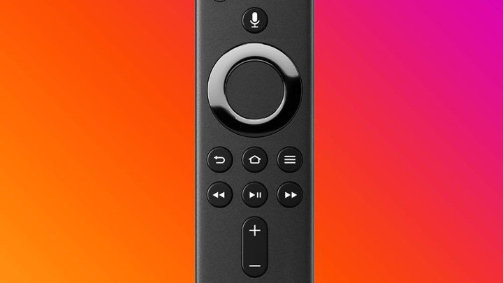 The Fire TV Stick 4K Alexa Voice Remote with a colorful background