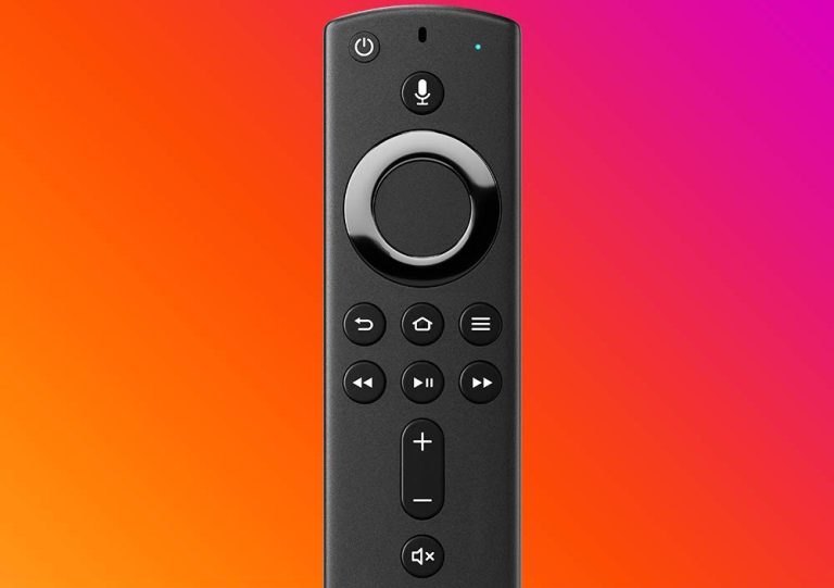 The Fire TV Stick 4K Alexa Voice Remote with a colorful background