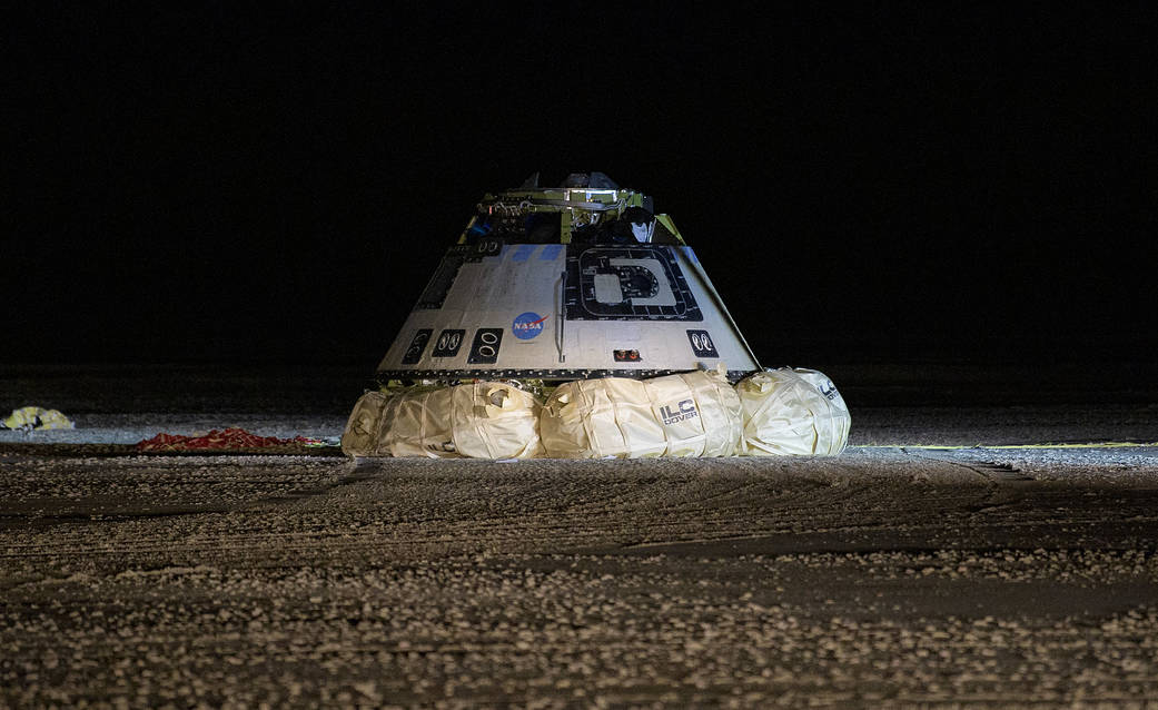 starliner on ground after landing, first crewed flight delayed to ensure safe landing