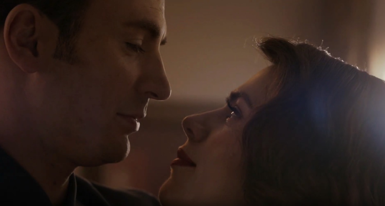 Steve Rogers (Chris Evans) dancing with Peggy Carter (Hayley Atwell) in Endgame finale.