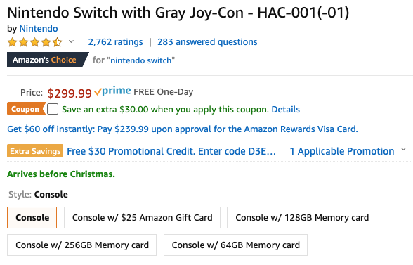 amazon coupons for nintendo switch
