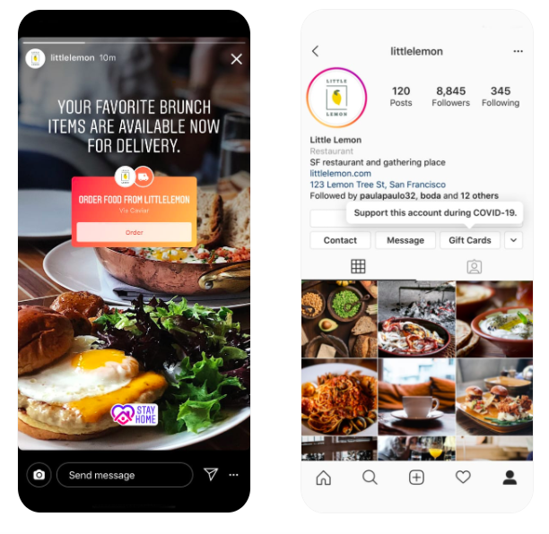 Instagram is helping restaurants deliver food and sell gift cards
