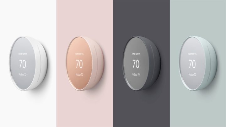 The Nest Thermostat shown in four different colors