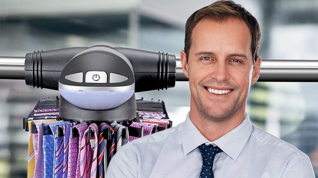 Rotation operates with batteries and LED Lights Primode Motorized Tie Rack