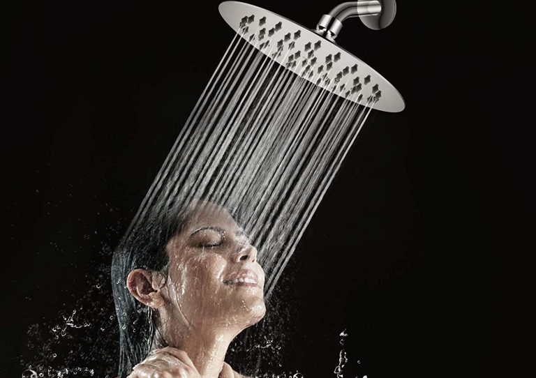 Popular home products: A woman showering with a rainfall shower head