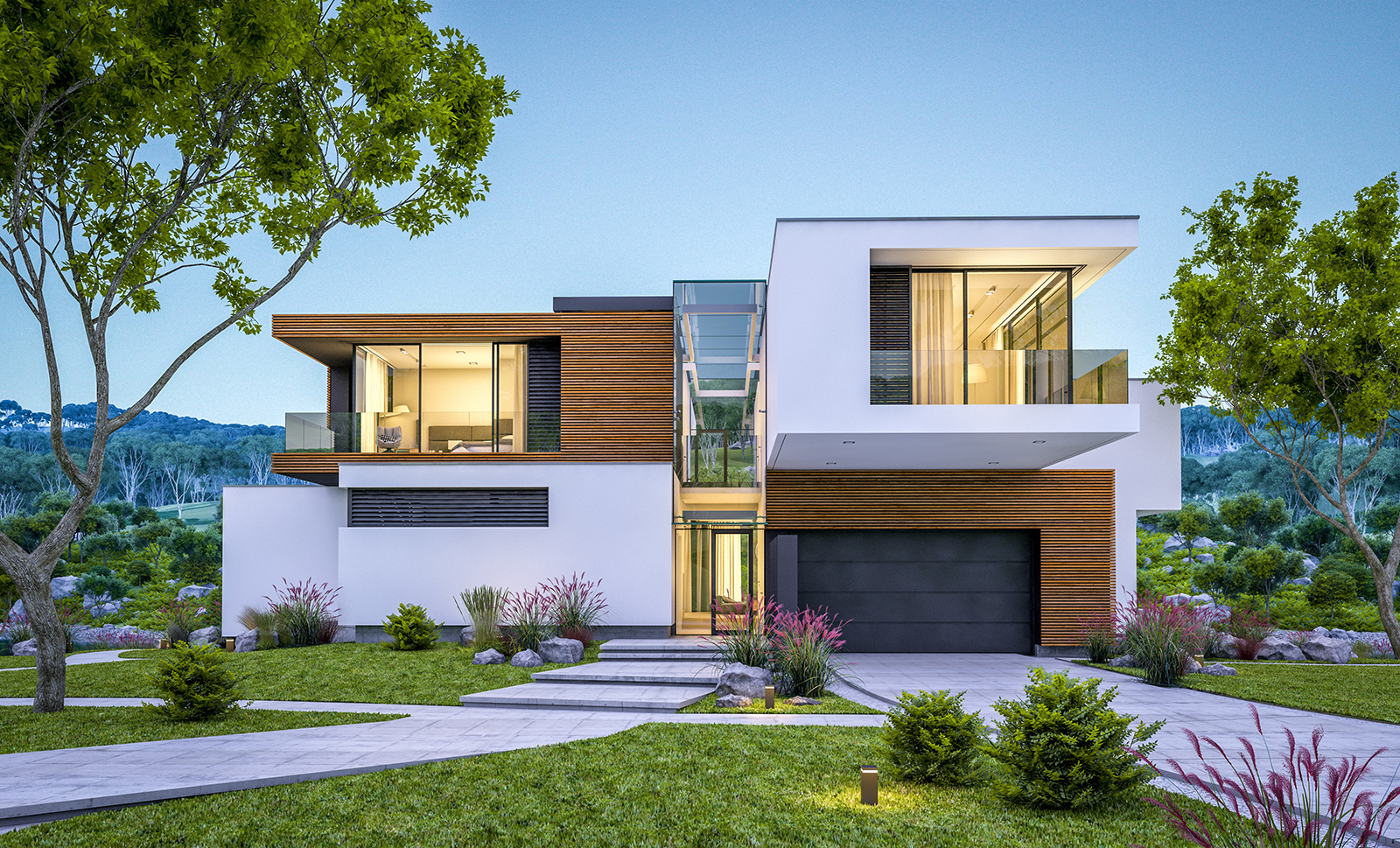 Smart Home With Modern Garage