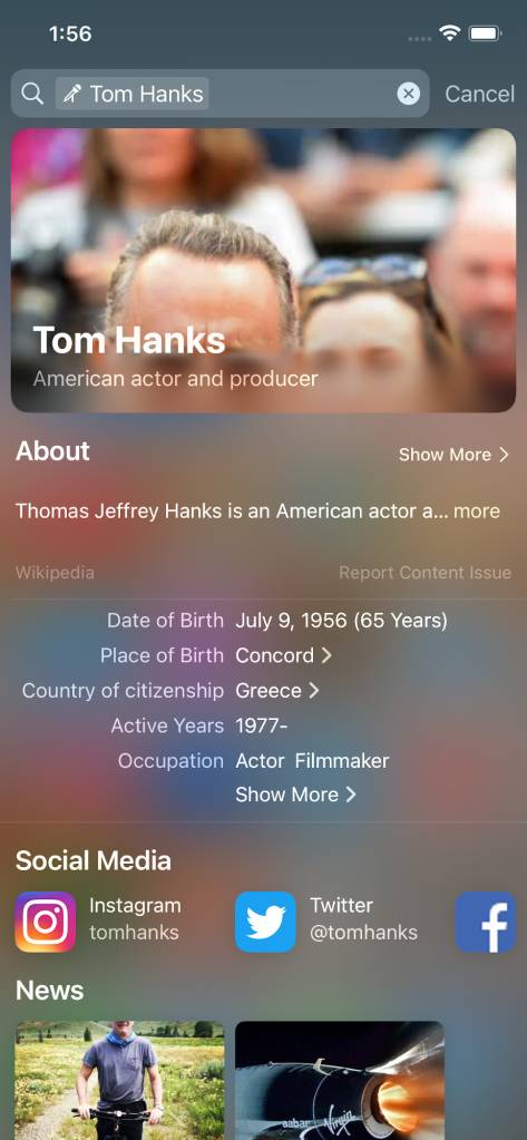 iOS 15 Spotlight Tom Hanks