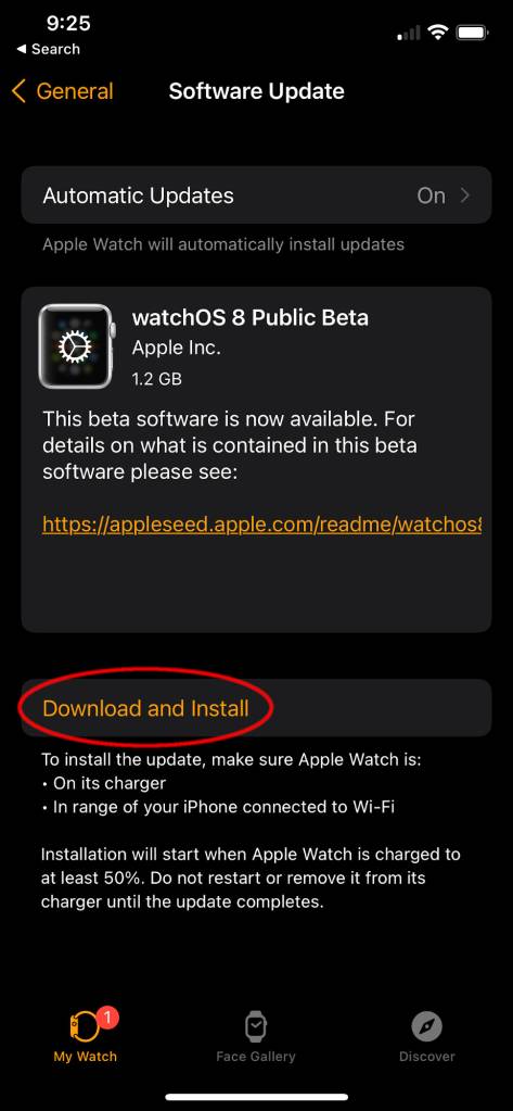 Installing watchOS 8 5