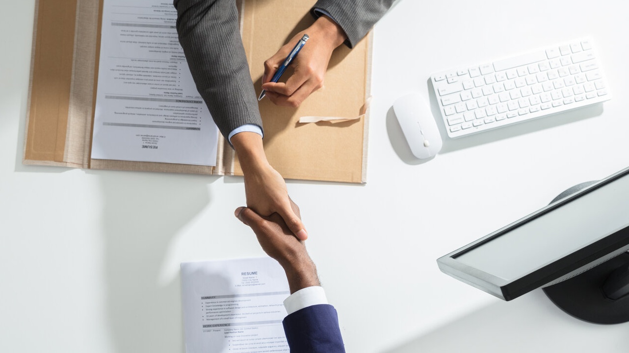 office desk handshake