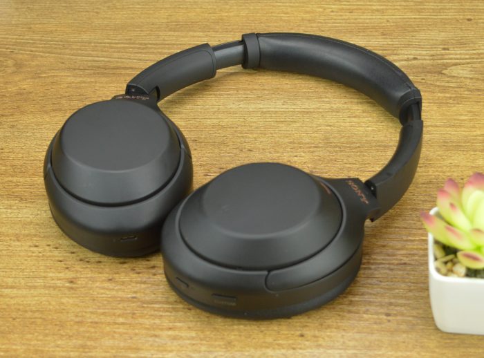 Sony WH-1000XM4 active noise cancelling headphones on a table