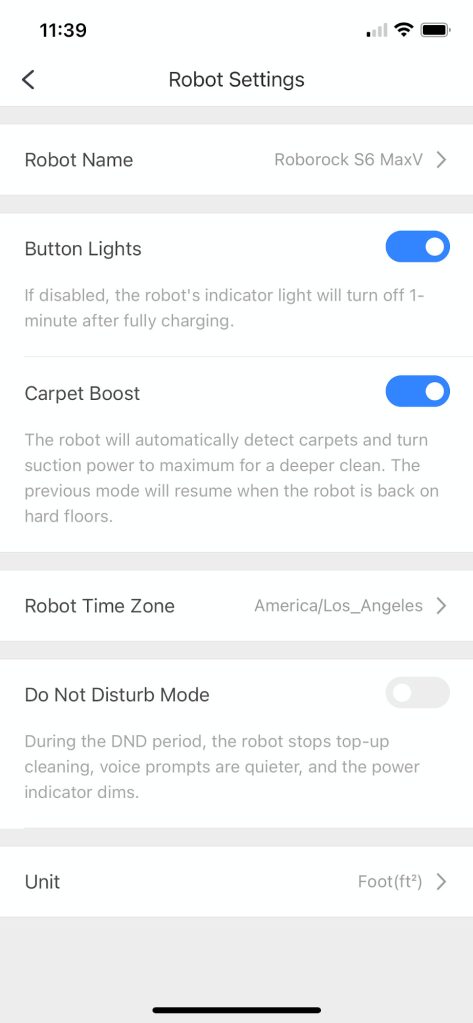Roborock App Settings