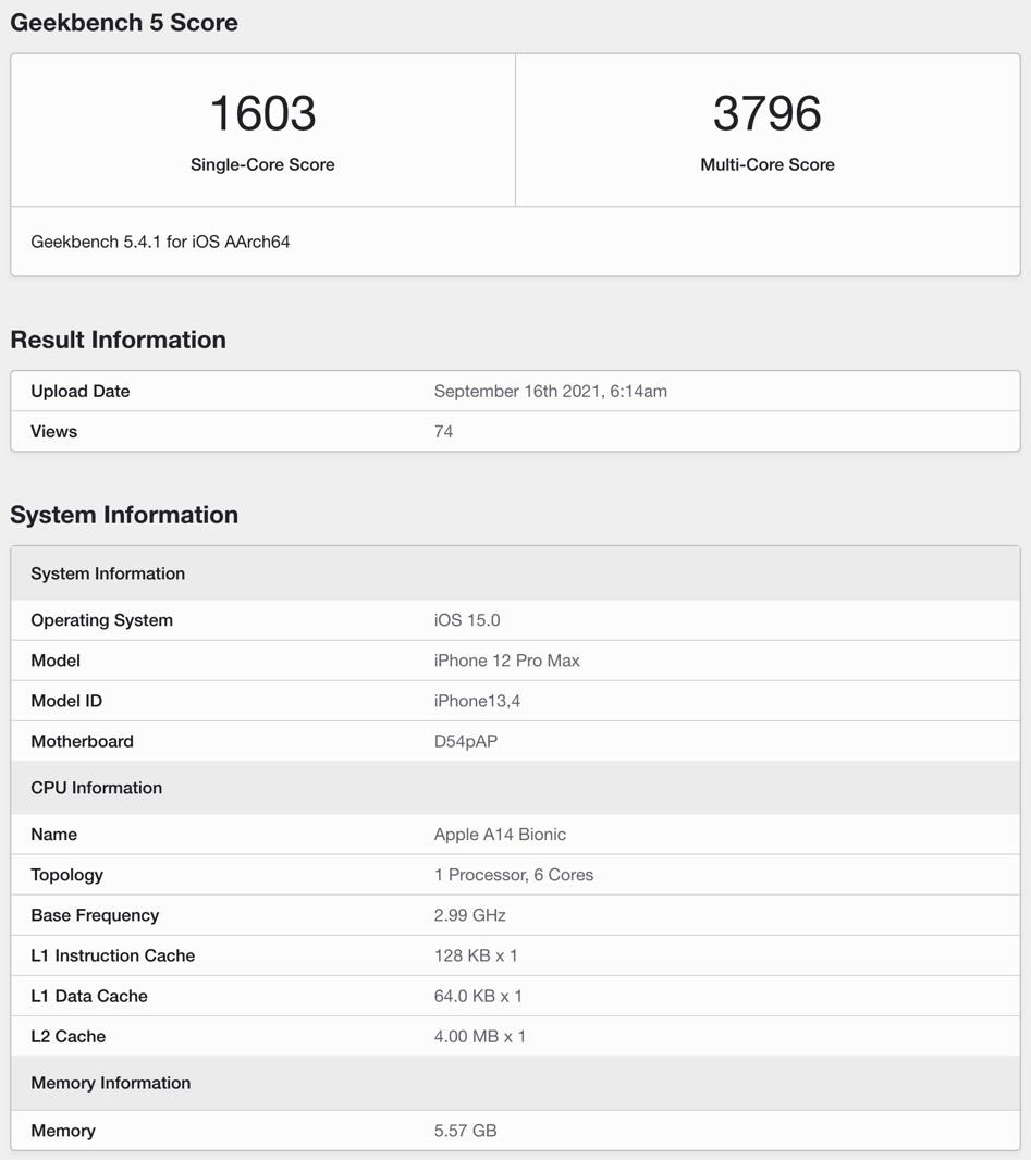 iPhone 12 Pro Max Benchmark