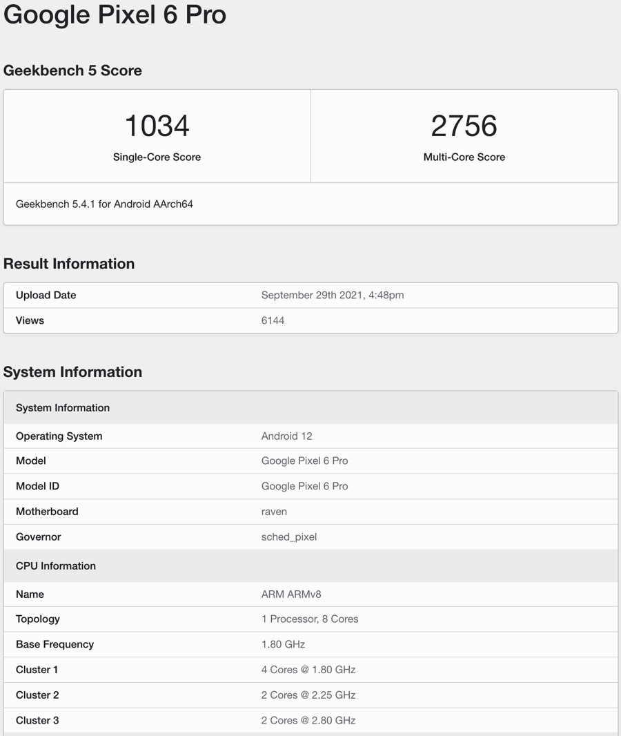 Pixel 6 Pro Benchmark