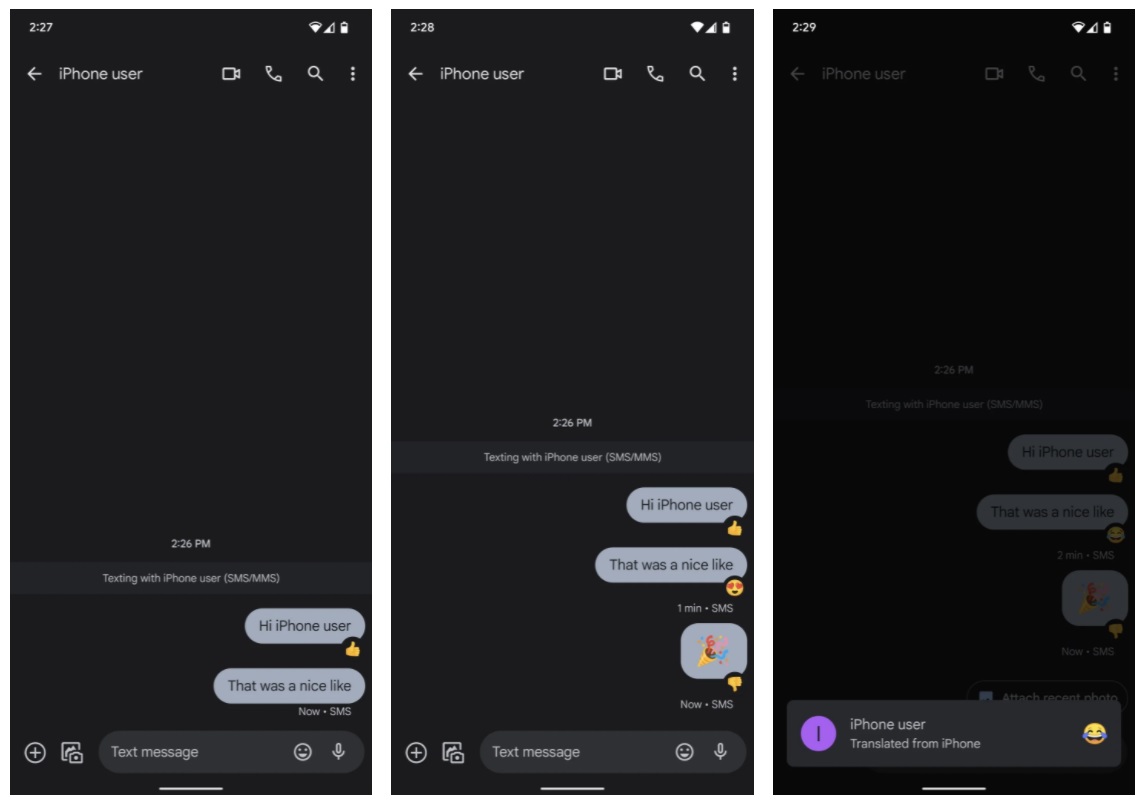Google Message can now parse emoji reactions sent from an iPhone