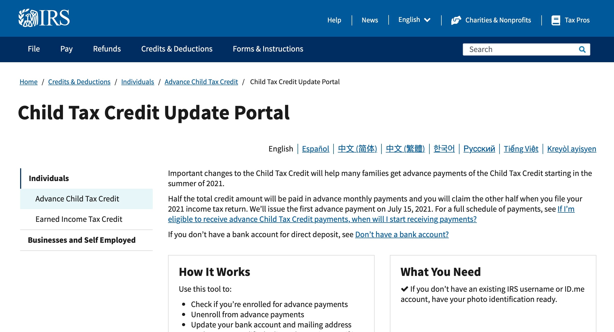 irs website screenshot