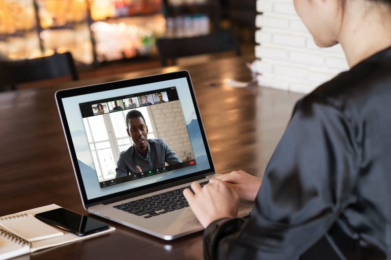 People participating in a Zoom meeting.