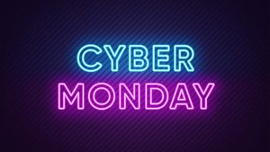Cyber Monday sign in blue and pink neon