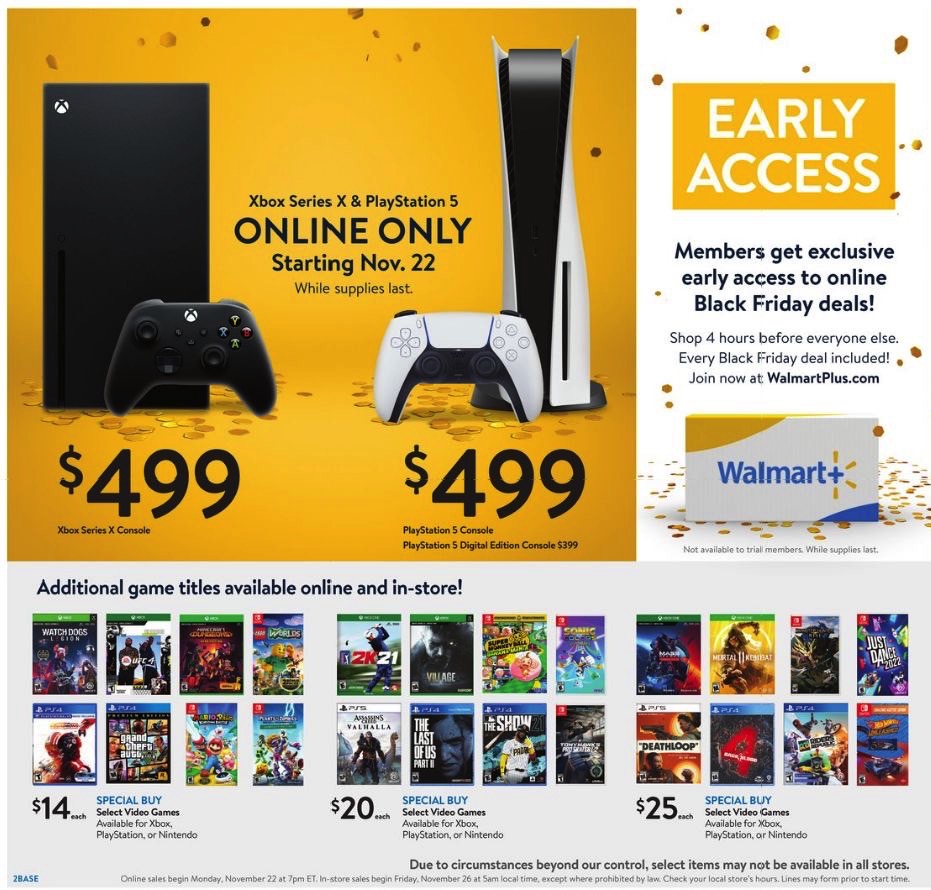 Walmart ad showing PS5 and Xbox Series X stock