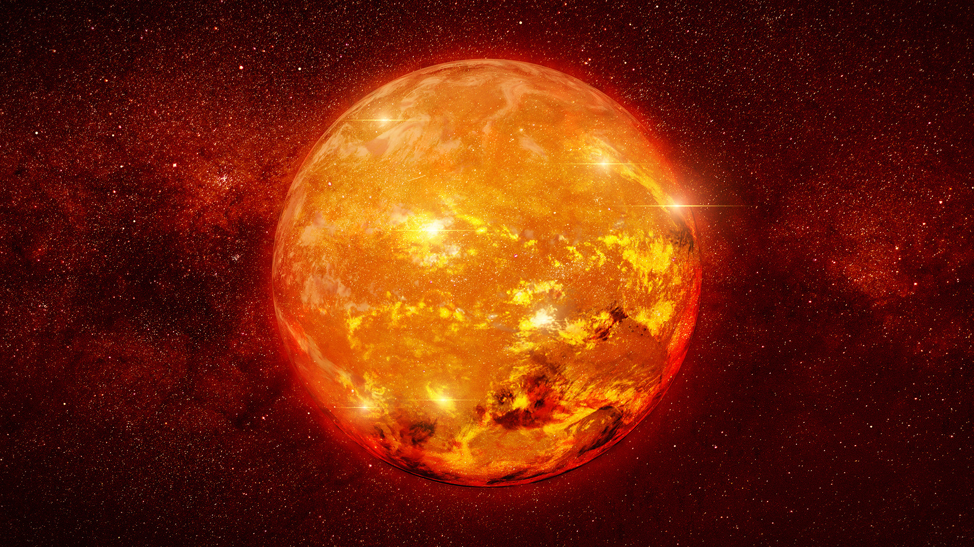 Red dwarf star in space