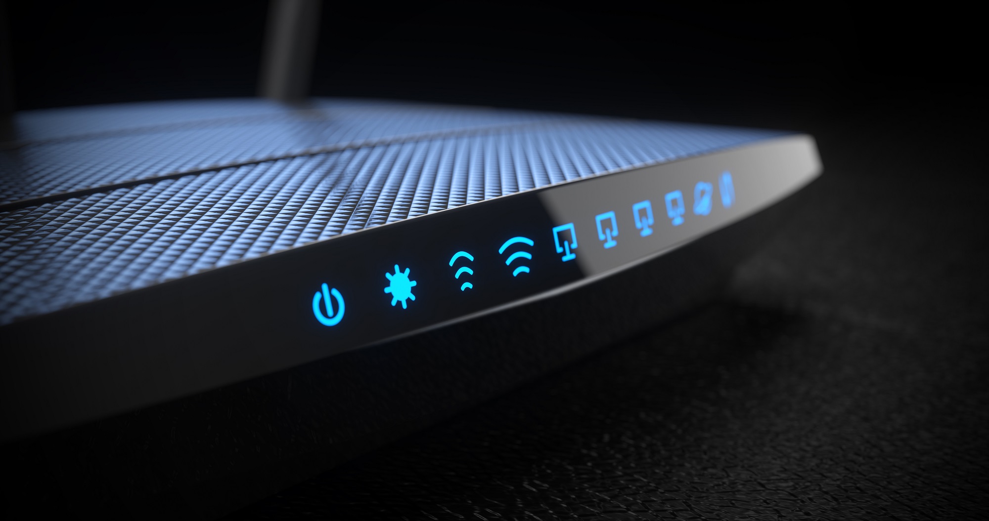 Wireless internet routers with status lights on.