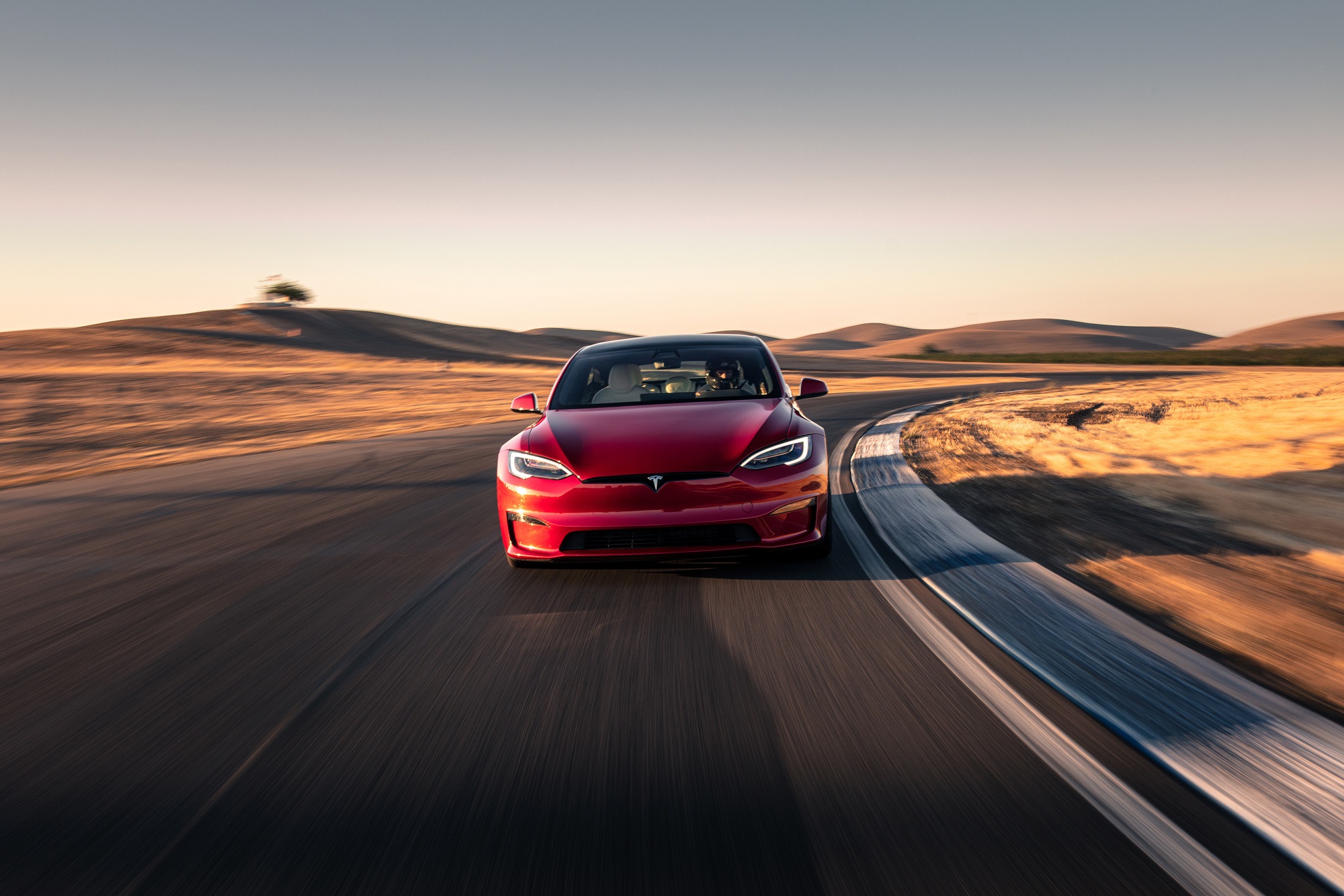 Tesla Model S on the open road.