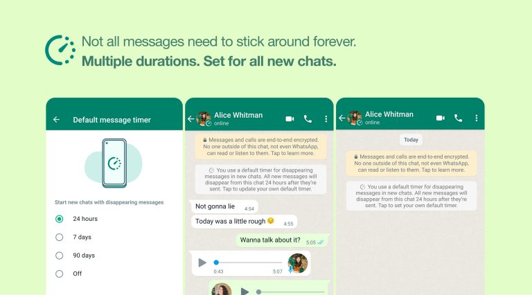 WhatsApp gets disappearing messages and multiple durations.