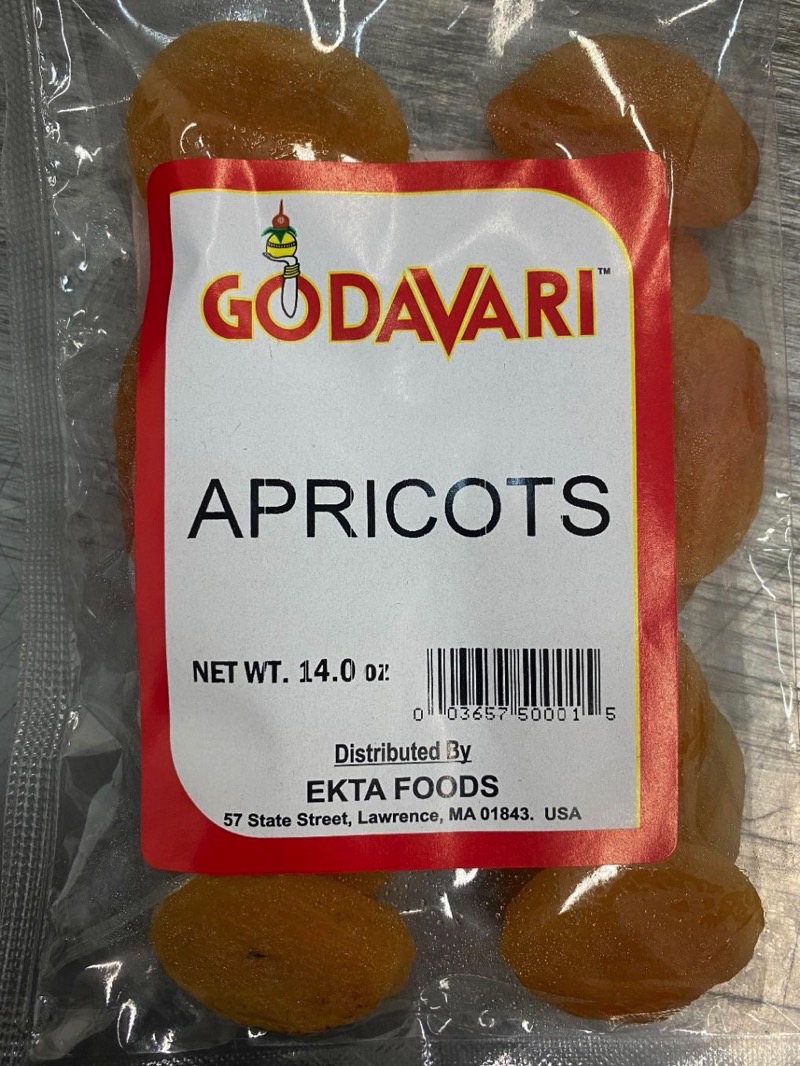 A package of 14oz Godavari dried apricots part of the Bokhary Foods recall