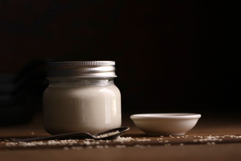 Creamy tahini sauce in a jar