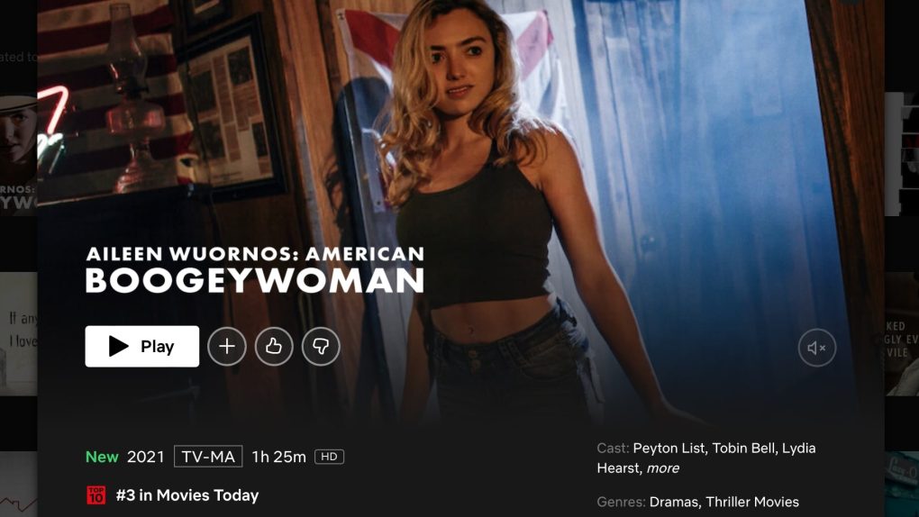 screen shot of Netflix movie "Aileen Wuornos: American Boogeywoman"