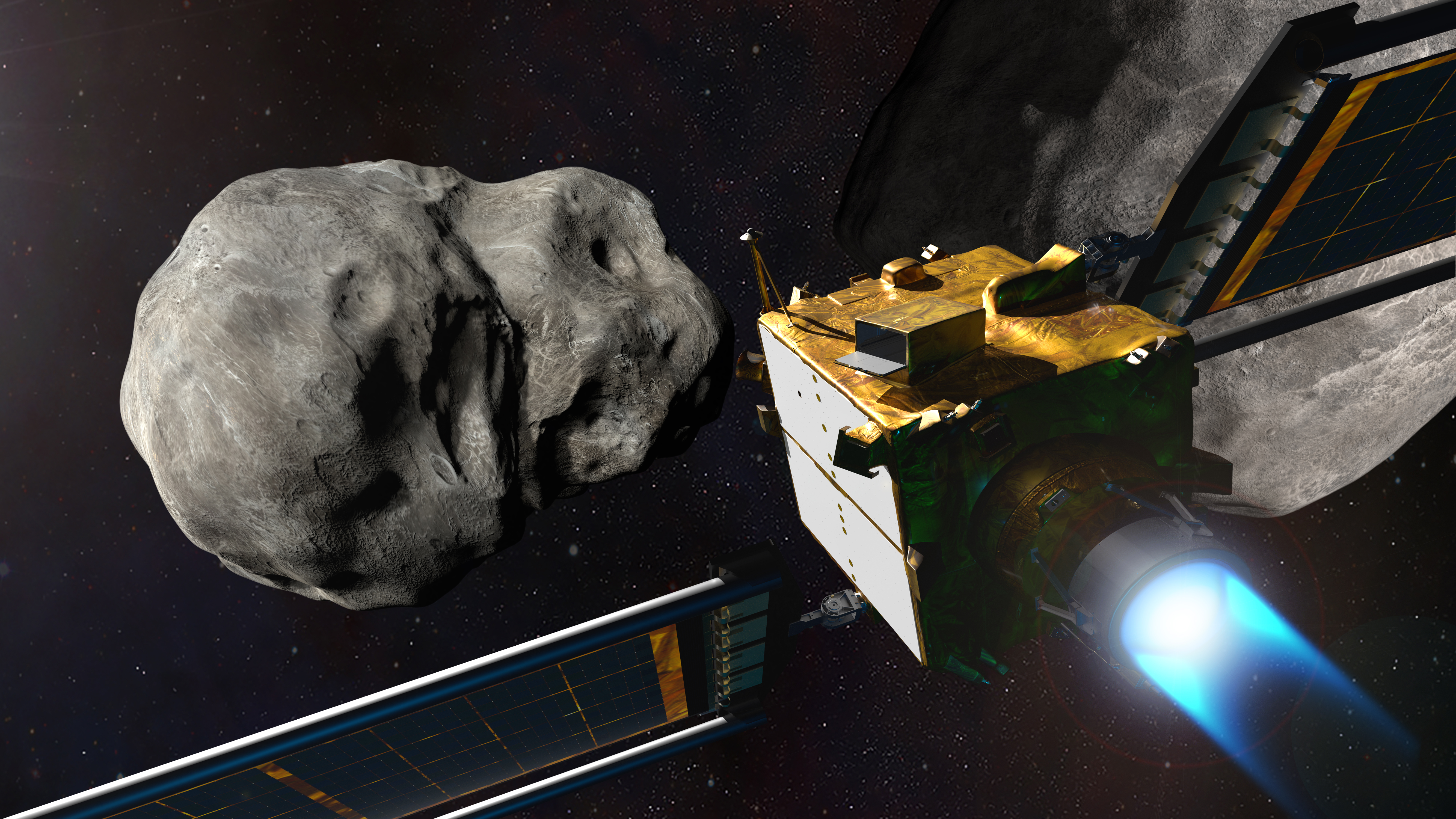 nasa DART test illustration showing how to deal with potentially hazardous asteroids