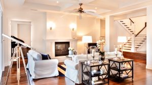 Fan Recall Living room with a ceiling fan