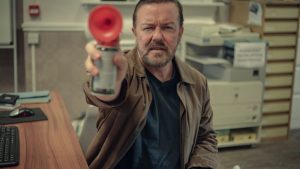 after life Ricky Gervais, in a scene from his Netflix show "After Life"