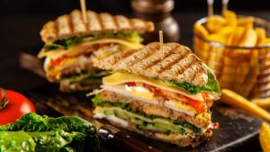 Sandwiches on a plate and french fries