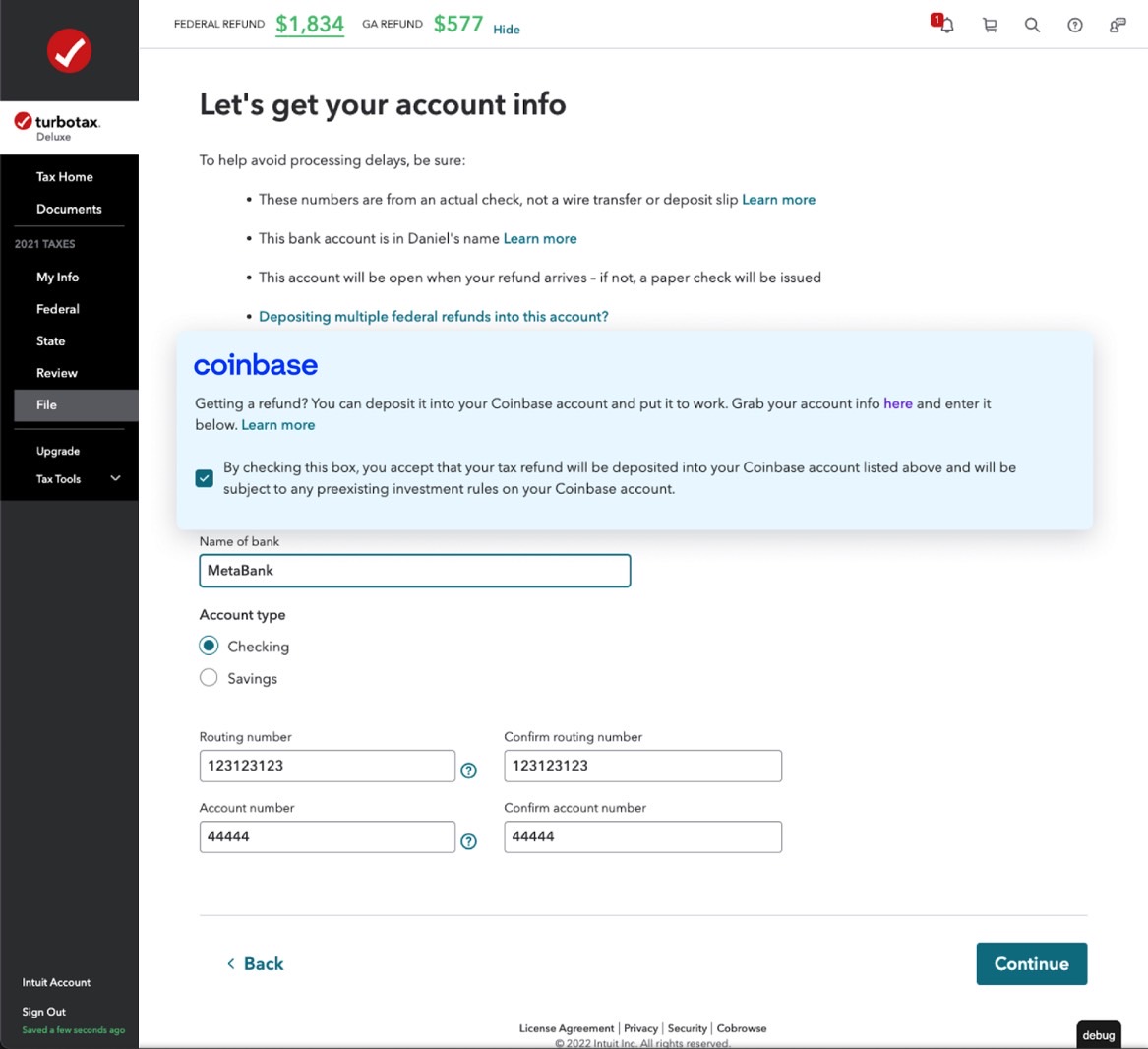 Coinbase tax refund direct deposit