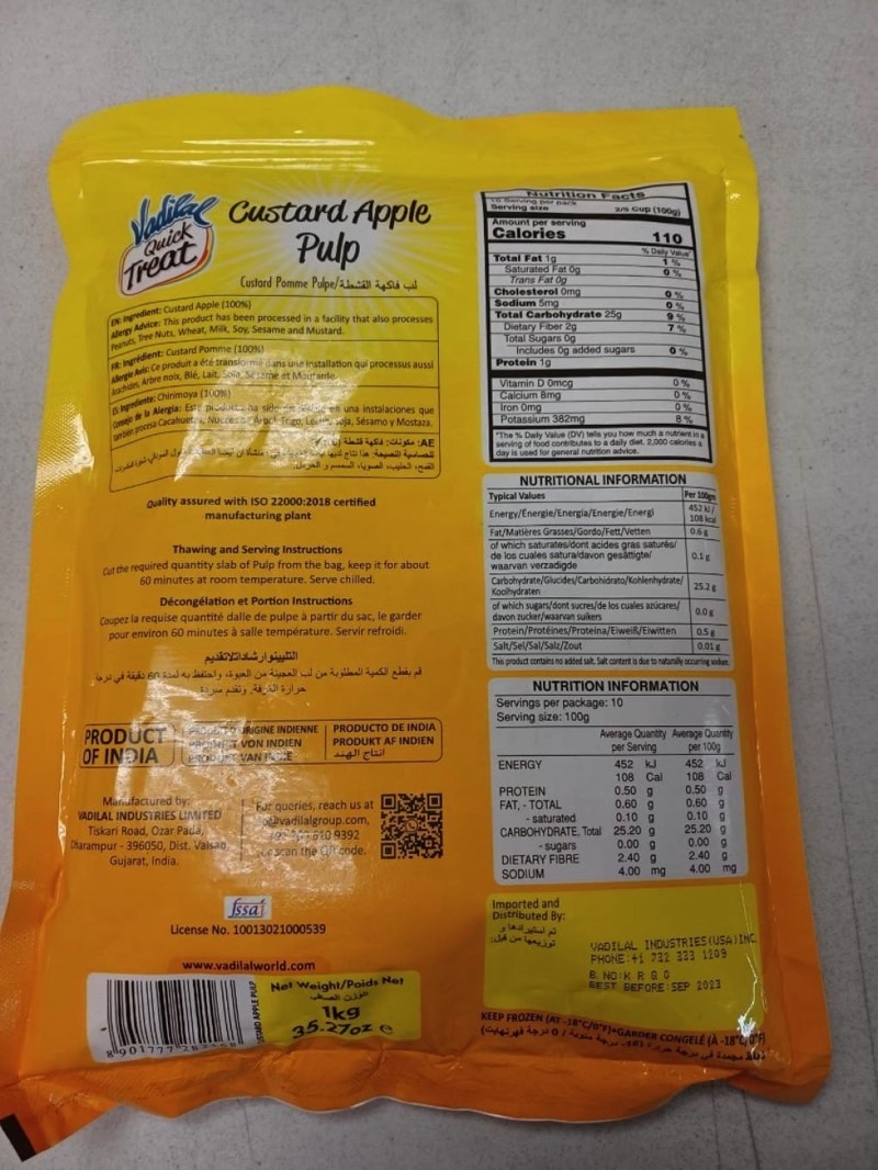 Vadilal frozen dessert recall