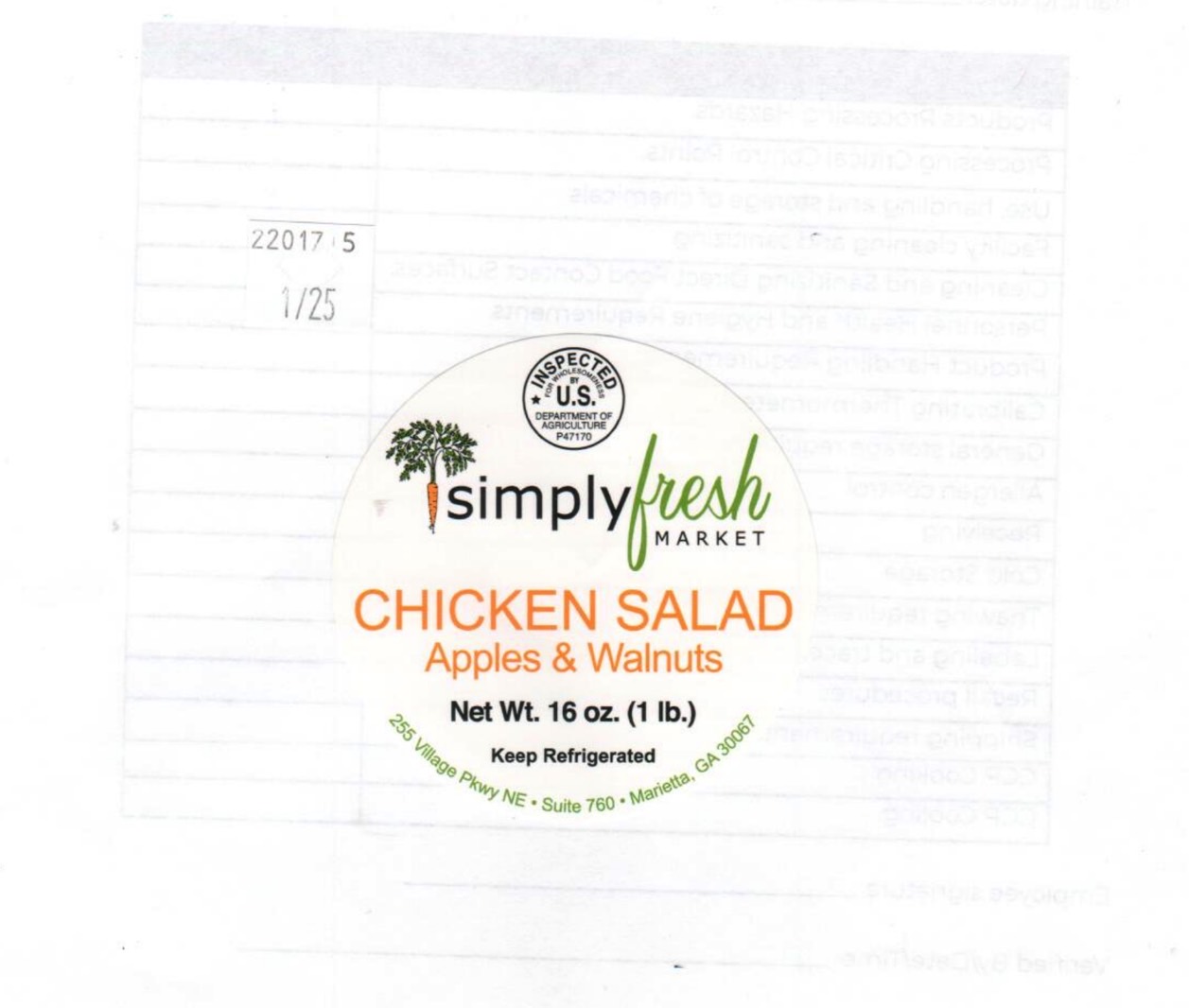 Simply Fresh Market chicken salad health warning