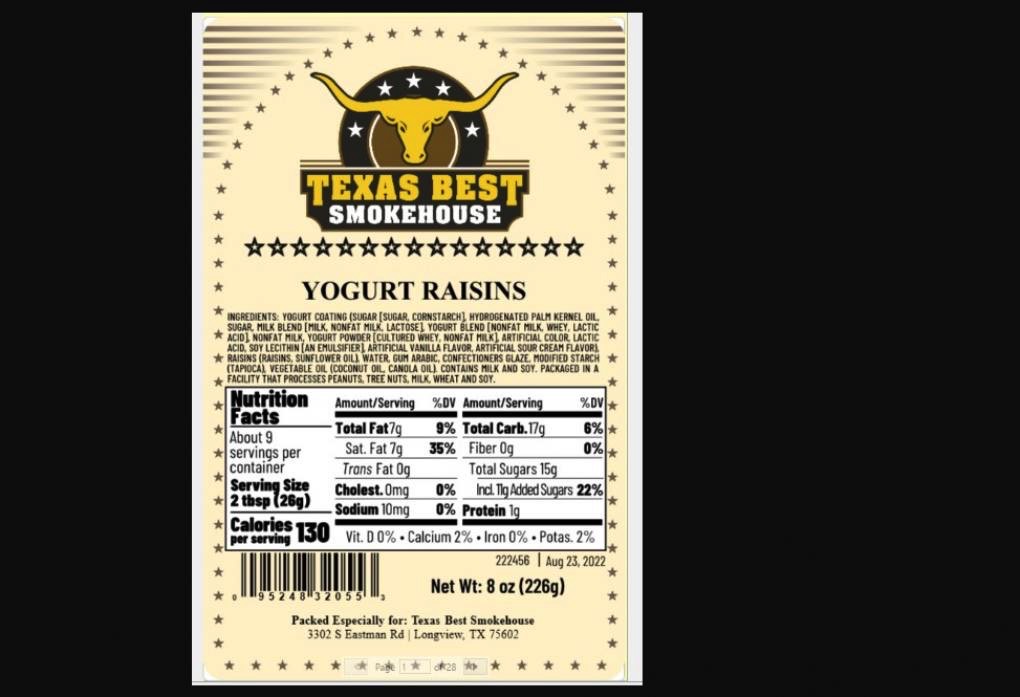 Texas Best Smokehouse Yogurt Raisins recall