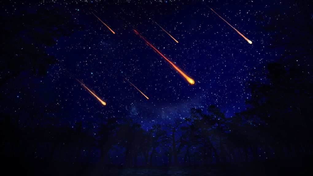 meteor shower in the night sky